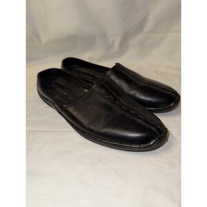 Venturini Men's Mule US 9 Black Genuine Leather Casual Slip On Almond Toe Sandal